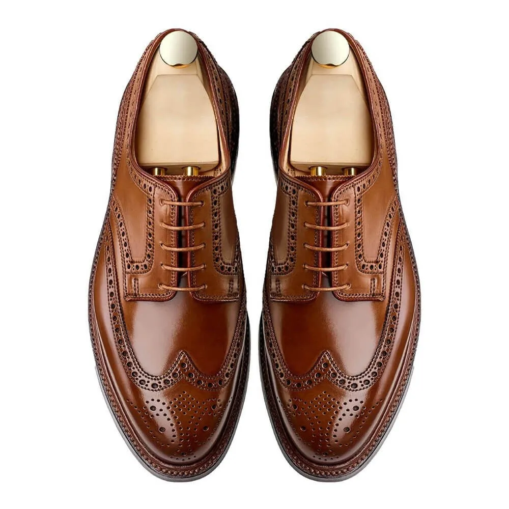 7CM/2.76 Inches CMR CHAMARIPA Men’s Elevator Dress Shoes - Yellow Brown Shell Cordovan Full Brogue Derby