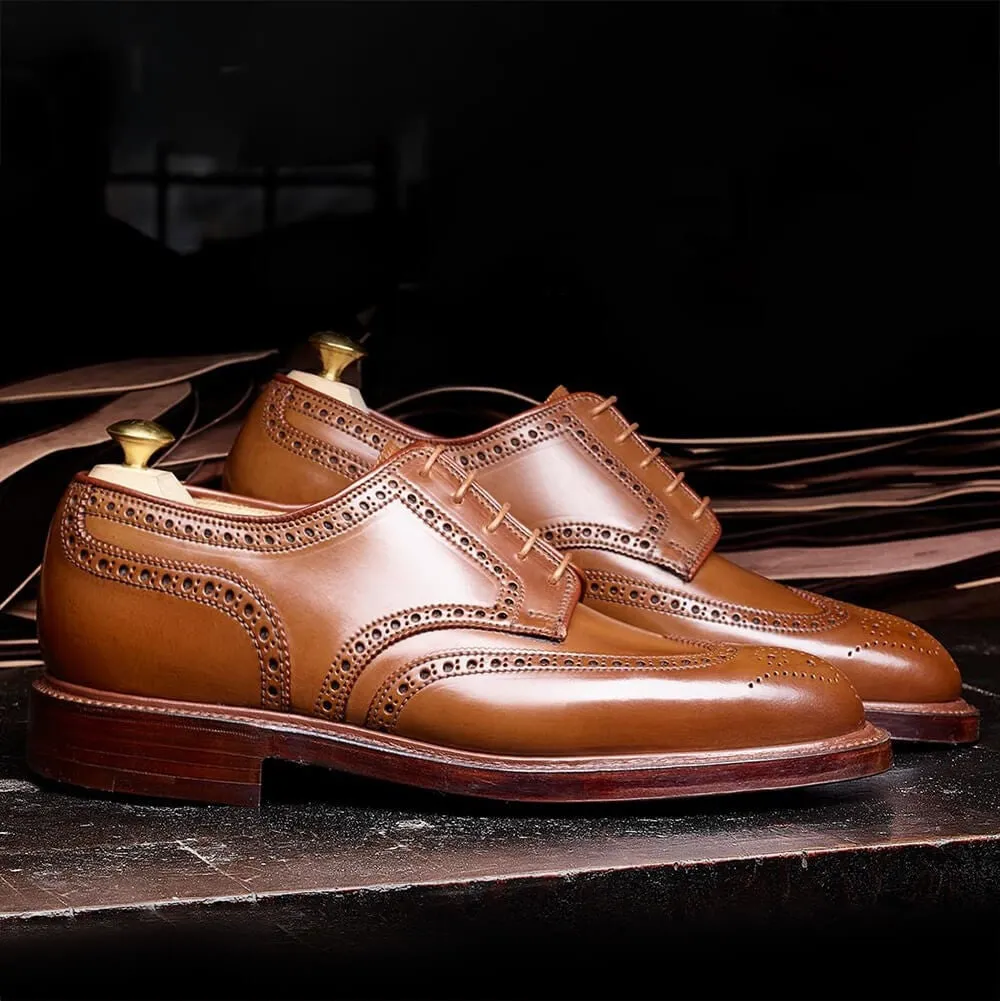 7CM/2.76 Inches CMR CHAMARIPA Men’s Elevator Dress Shoes - Yellow Brown Shell Cordovan Full Brogue Derby