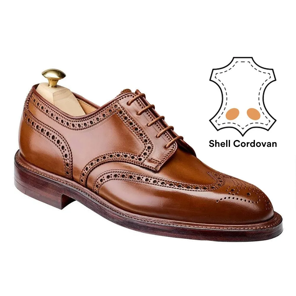 7CM/2.76 Inches CMR CHAMARIPA Men’s Elevator Dress Shoes - Yellow Brown Shell Cordovan Full Brogue Derby