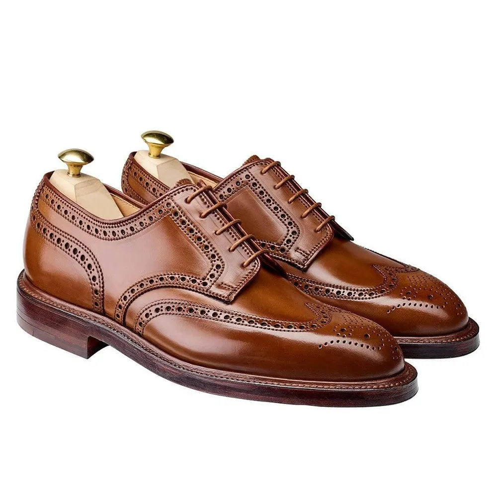 7CM/2.76 Inches CMR CHAMARIPA Men’s Elevator Dress Shoes - Yellow Brown Shell Cordovan Full Brogue Derby