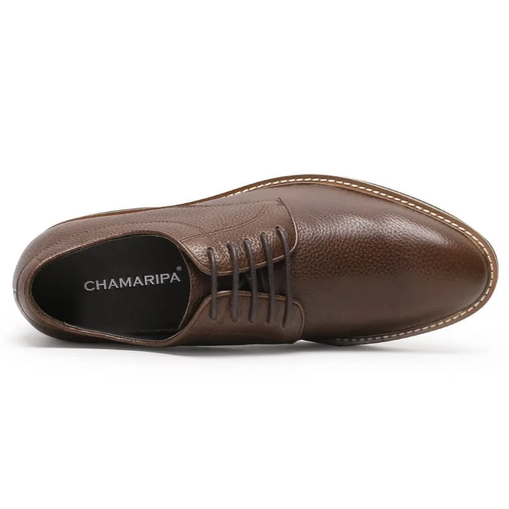 8CM /3.15 Inches - CMR CHAMARIPA Height Increasing Shoes High Heel Men Dress Shoes Brown Derby That Get Taller