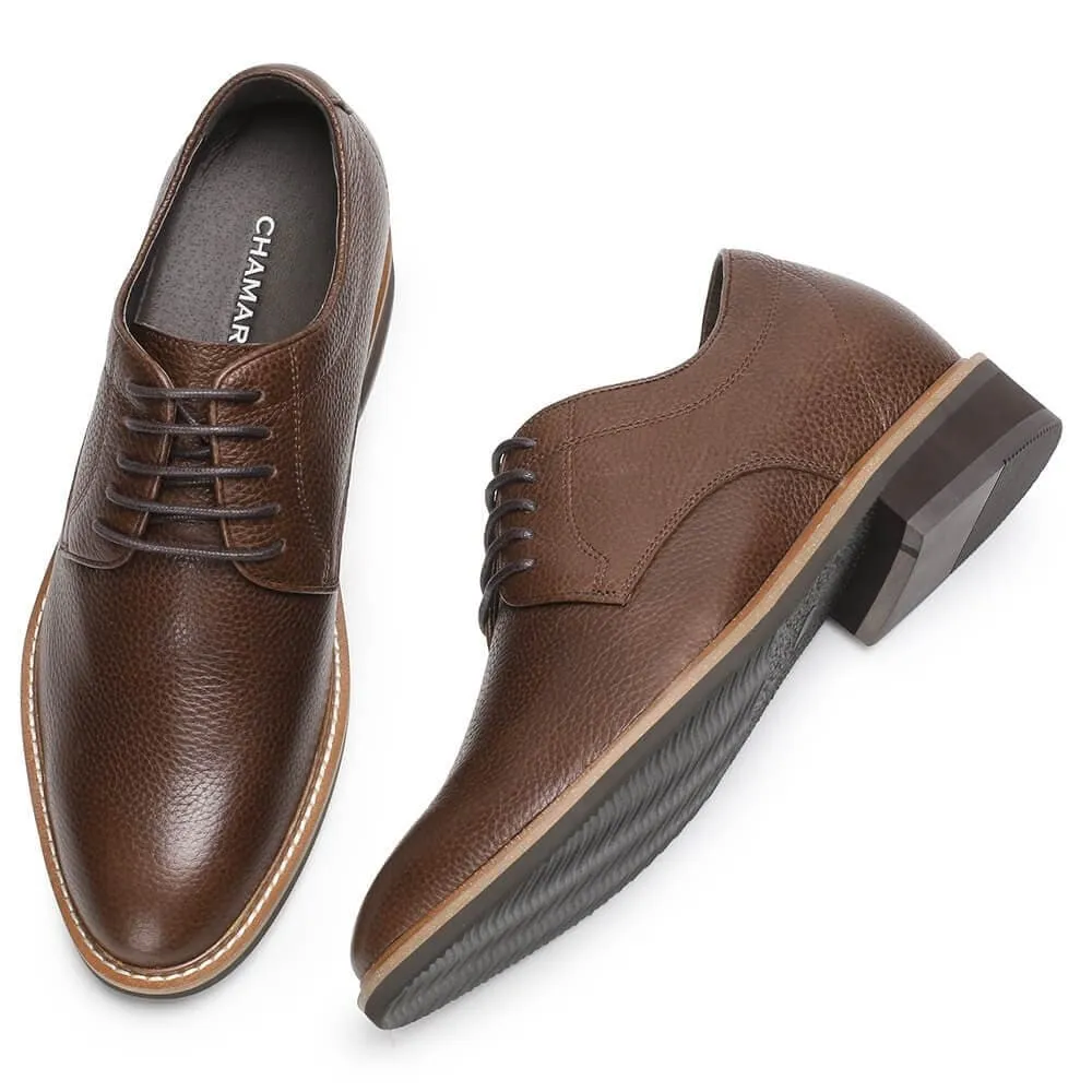 8CM /3.15 Inches - CMR CHAMARIPA Height Increasing Shoes High Heel Men Dress Shoes Brown Derby That Get Taller