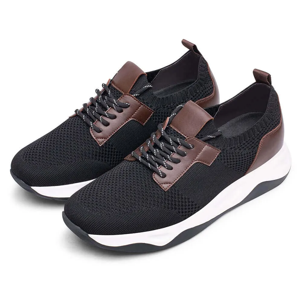 8CM / 3.15Inches - CMR CHAMARIPA Height Increasing Sneakers - Black Knit Fabric Elevator Sneakers For Men - Outdoor Casual Tall Men Shoes