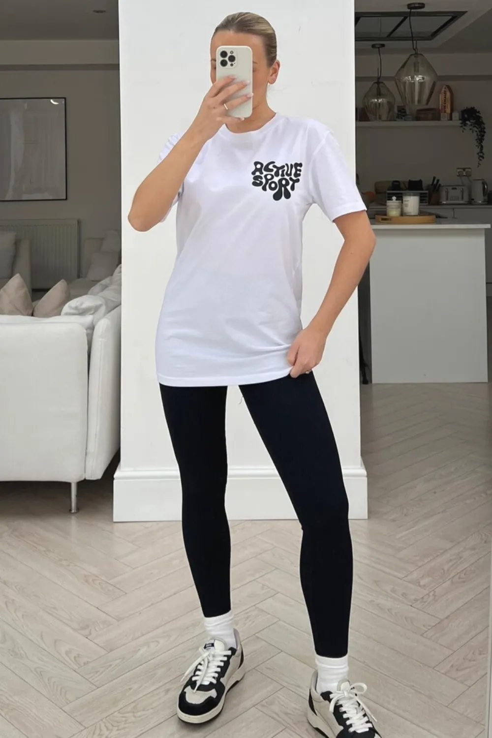 Active sport white & black printed tee