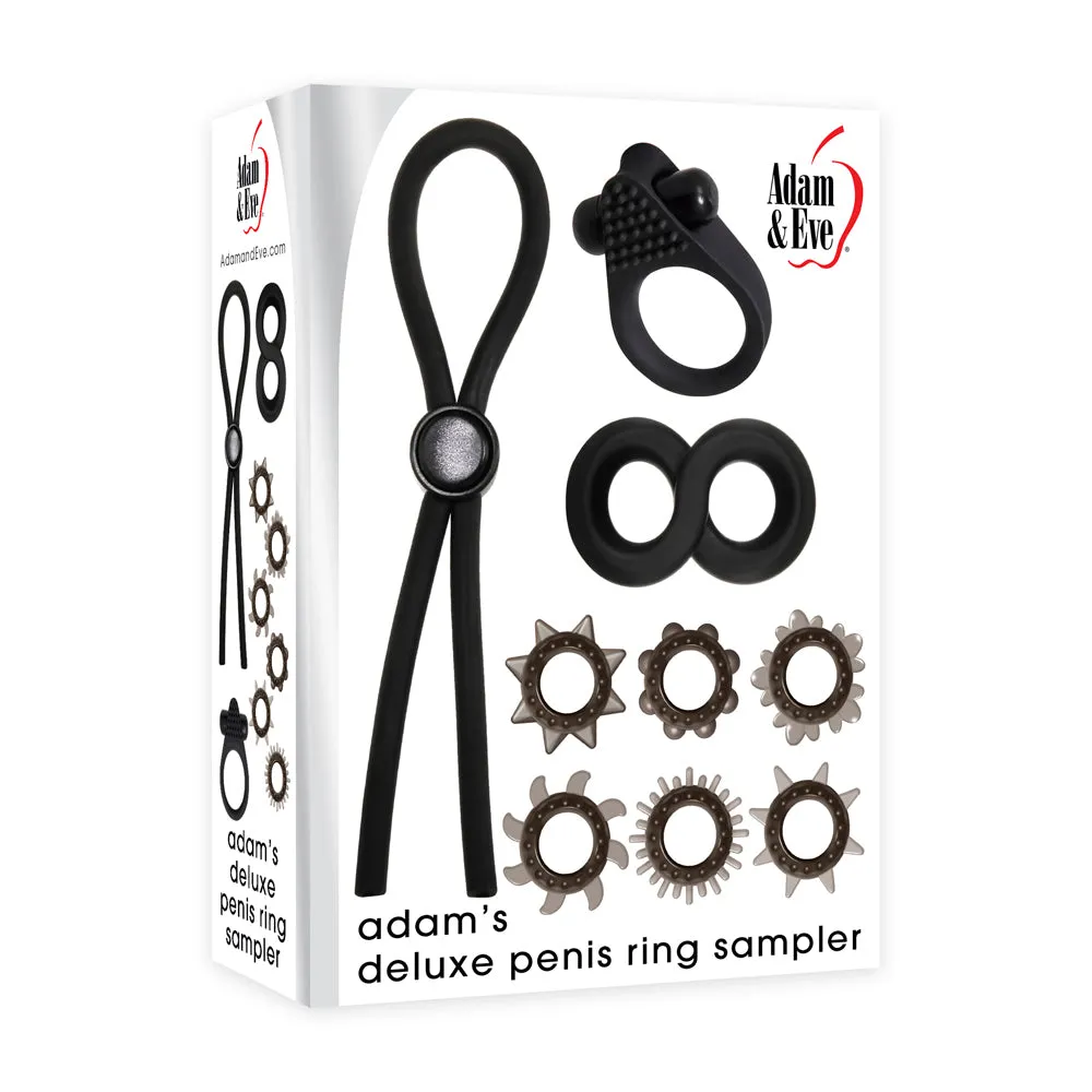 Adam & Eve Adam's Deluxe Penis Ring Sampler - Black/Smoke