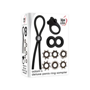 Adam & Eve Adam's Deluxe Penis Ring Sampler - Black/Smoke