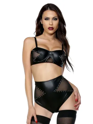 Addiction Studded Wetlook Lingerie Set