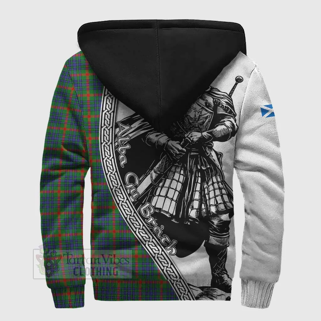 Aiton Tartan Clan Crest Sherpa Hoodie with Highlander Warrior Celtic Style