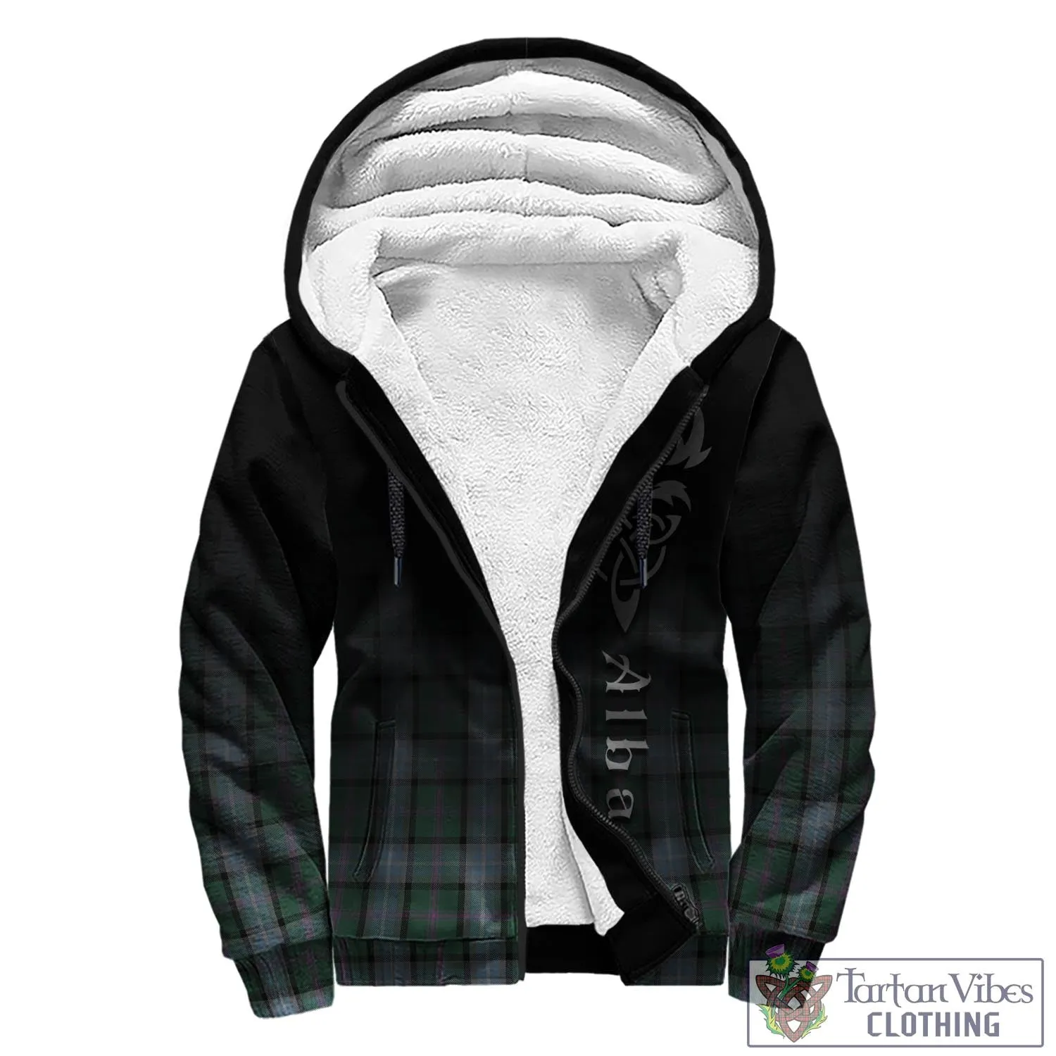 Alexander of Menstry Hunting Tartan Sherpa Hoodie Featuring Alba Gu Brath Family Crest Celtic Inspired