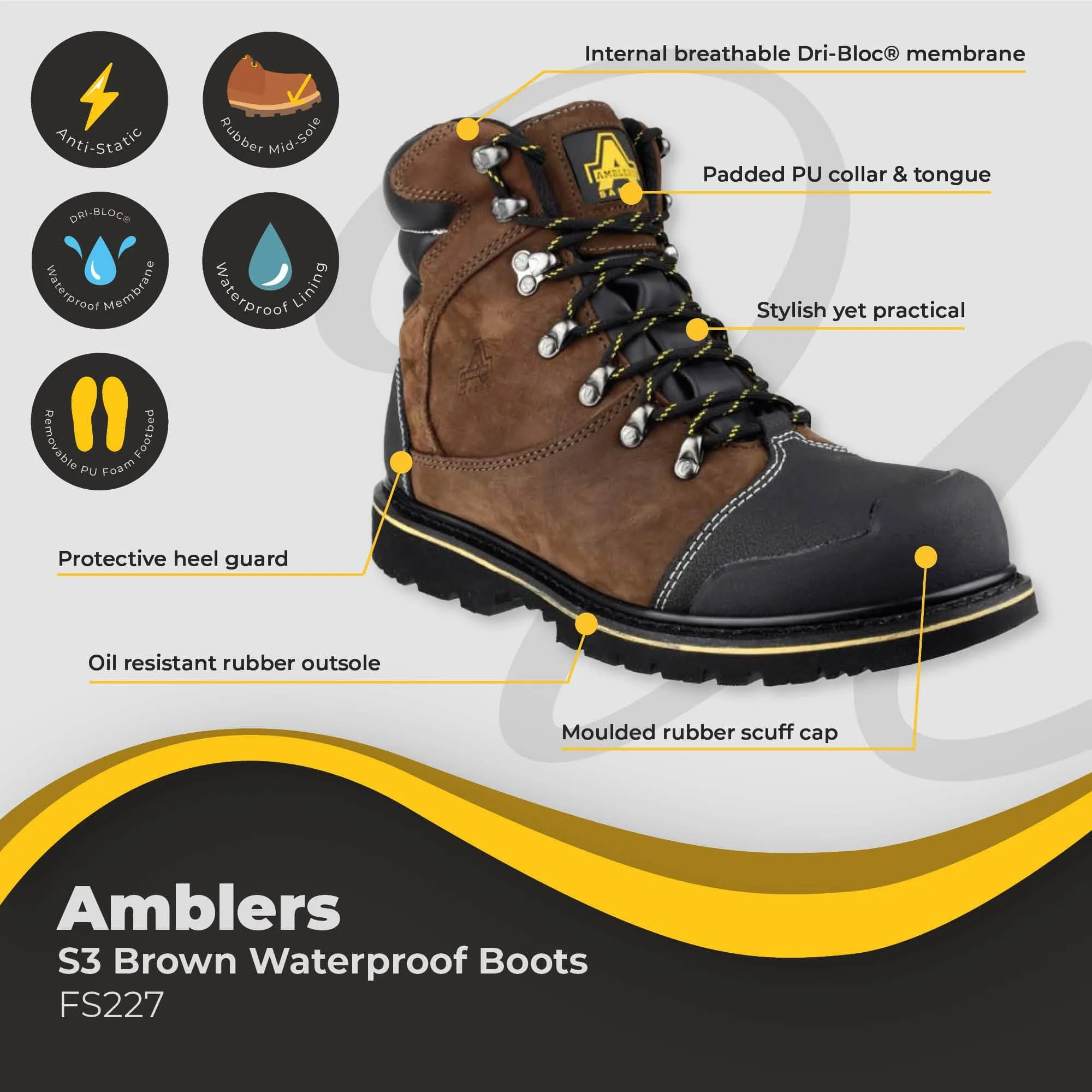 Amblers Brown Waterproof Boot S3 FS227