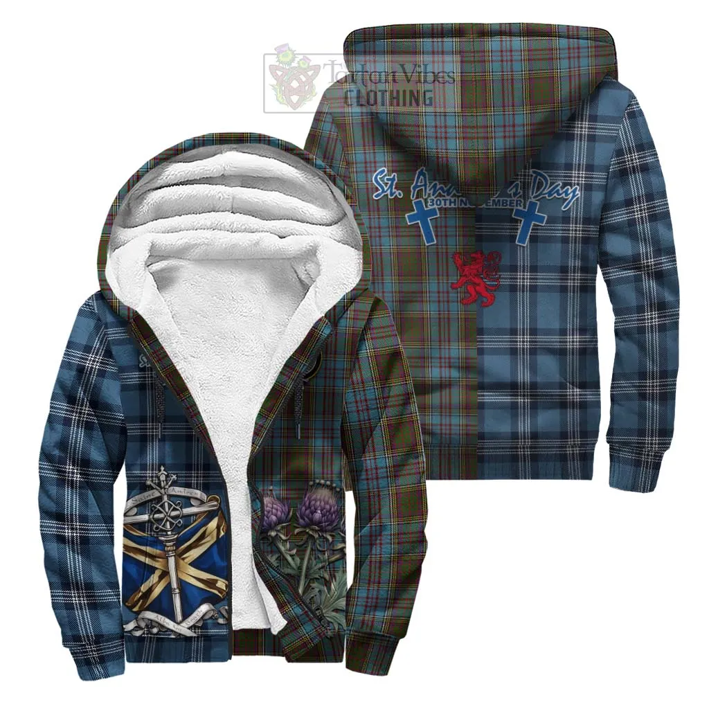 Anderson Tartan Sherpa Hoodie Happy St. Andrew's Day Half Tartan Style