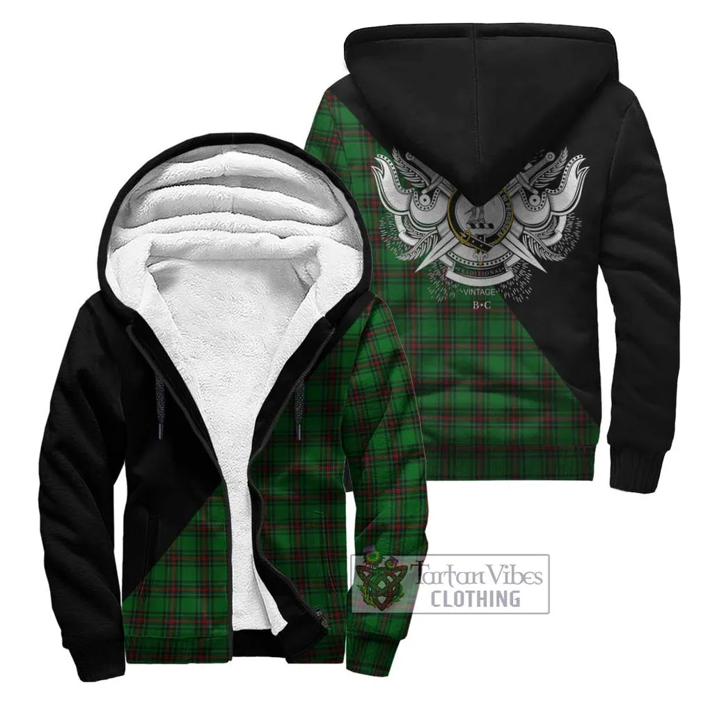 Anstruther Tartan Sherpa Hoodie with Family Crest and Military Logo Style