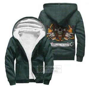 Arbuthnot Tartan Sherpa Hoodie with Family Crest and Bearded Skull Holding Bottles of Whiskey