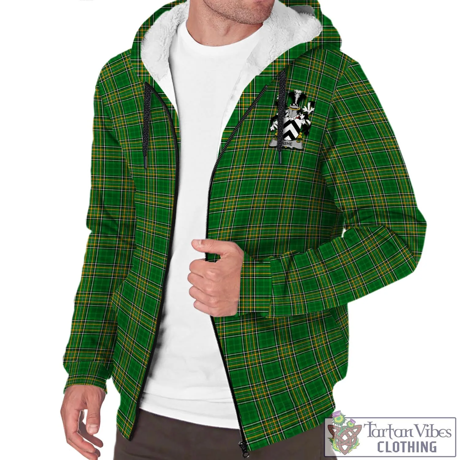 Ashe Irish Clan Tartan Sherpa Hoodie with Coat of Arms