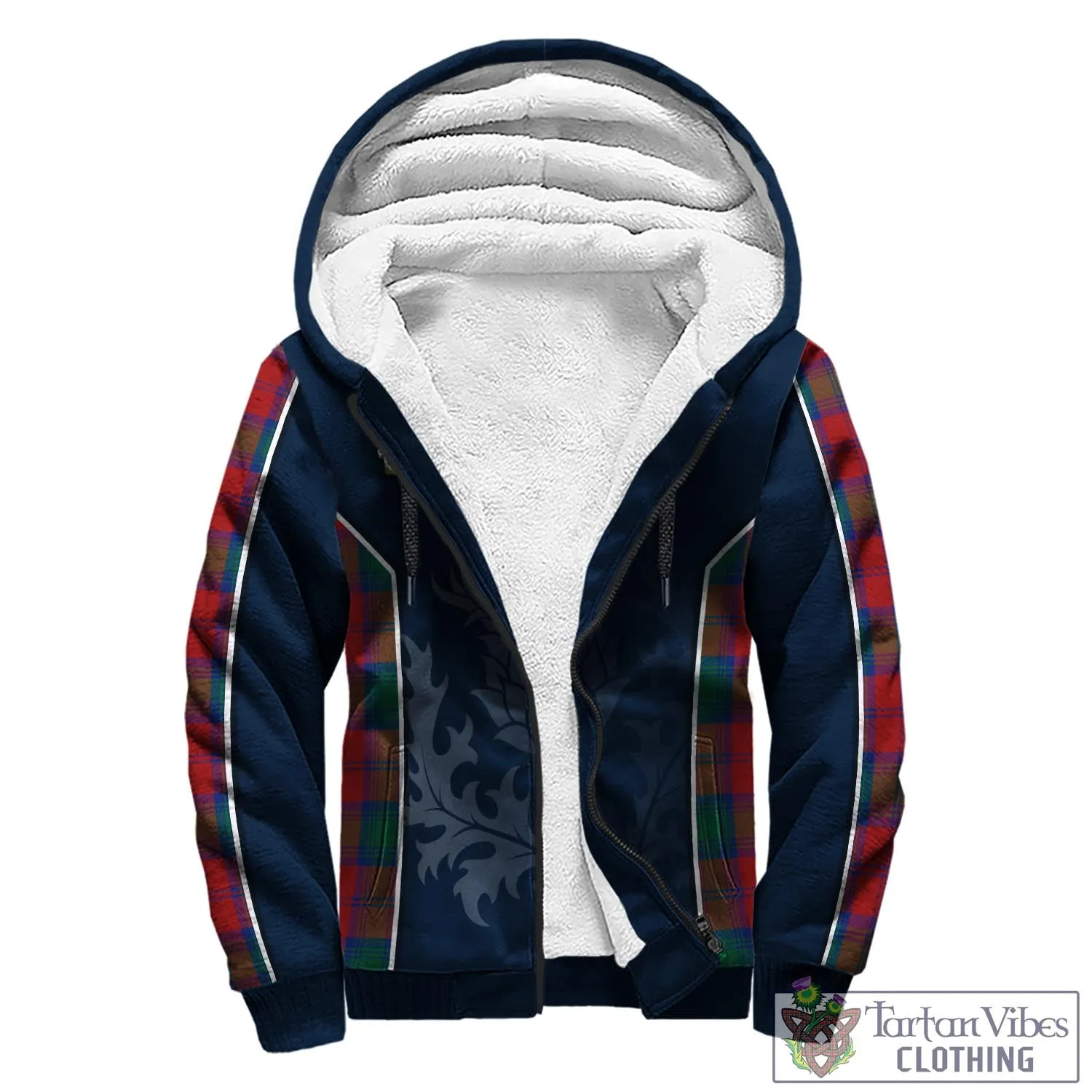 Auchinleck (Affleck) Tartan Sherpa Hoodie with Family Crest and Scottish Thistle Vibes Sport Style