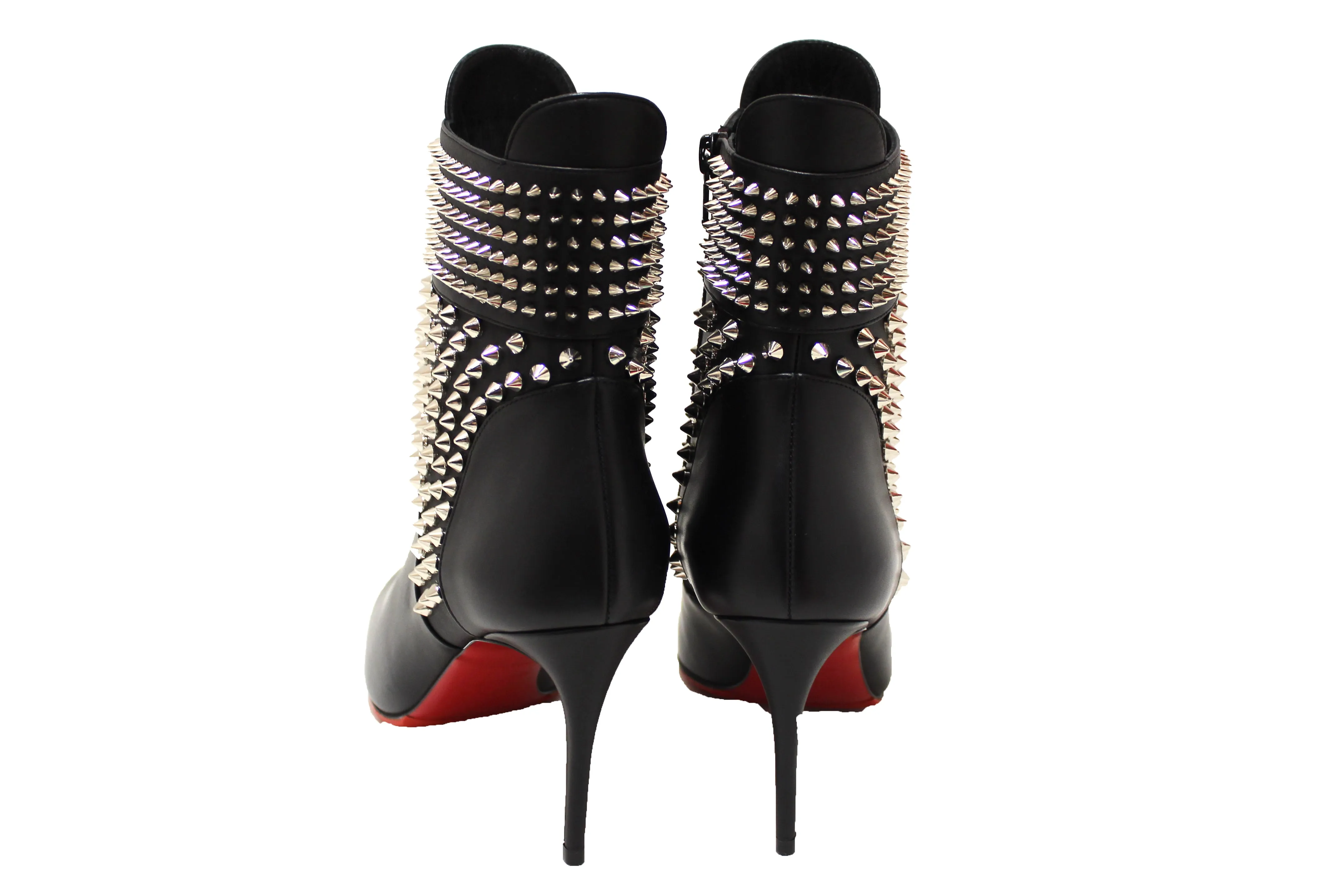 Authentic NEW Christian Louboutin Black Calf Leather Hongroise 85 Studded Boots Size 37