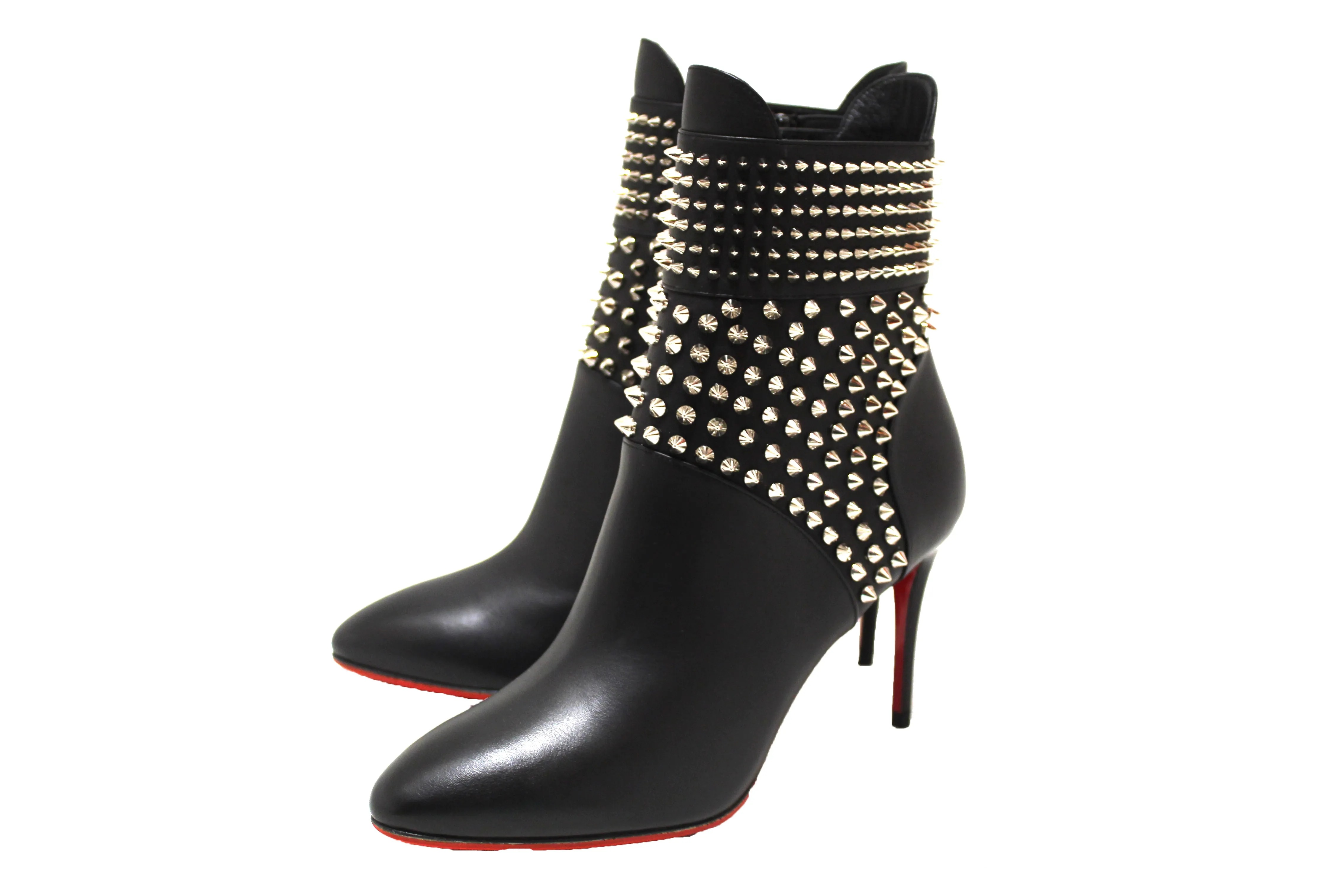 Authentic NEW Christian Louboutin Black Calf Leather Hongroise 85 Studded Boots Size 37