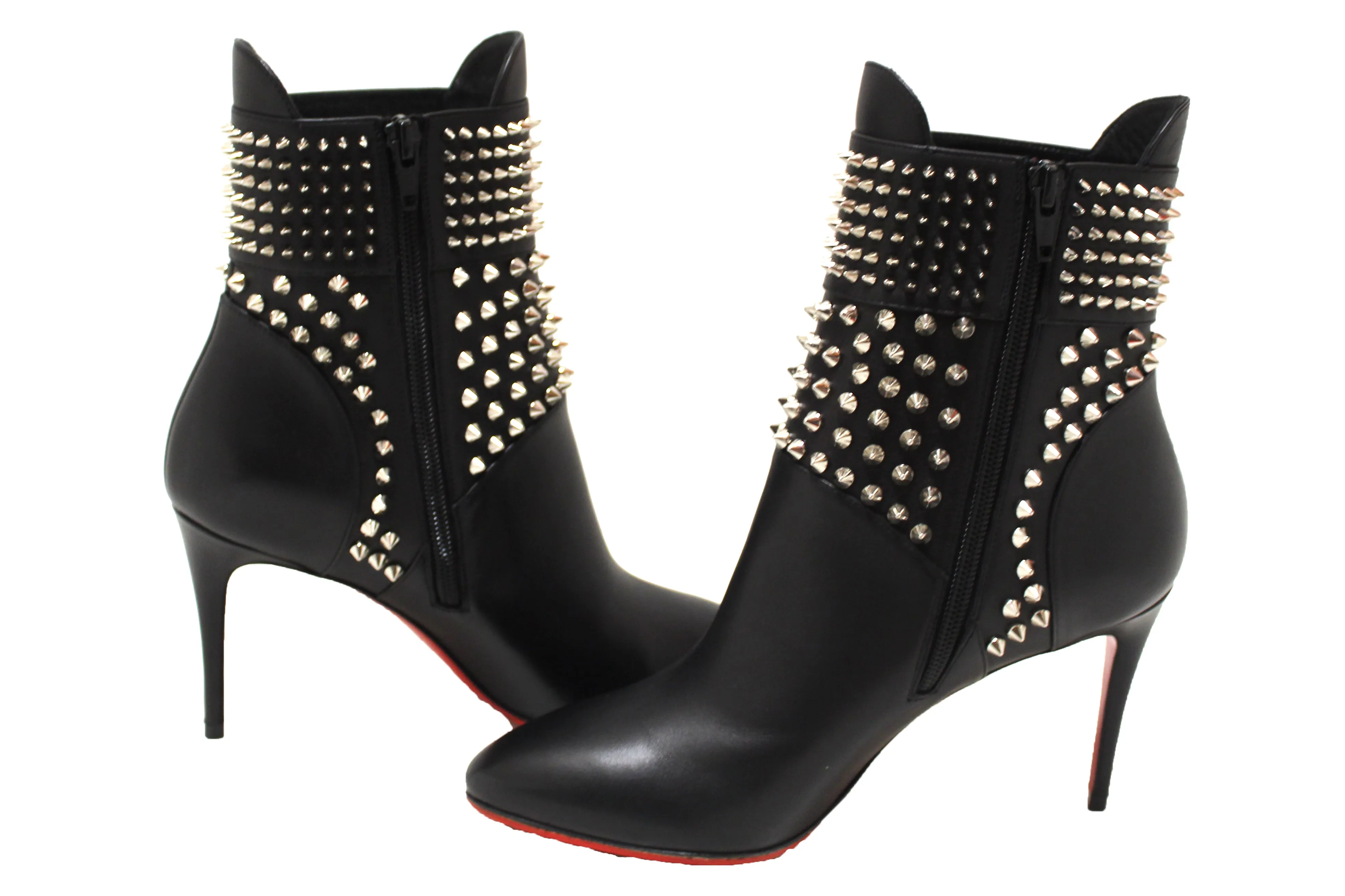 Authentic NEW Christian Louboutin Black Calf Leather Hongroise 85 Studded Boots Size 37