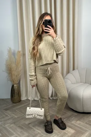 Bailey beige off shoulder cable knit coord