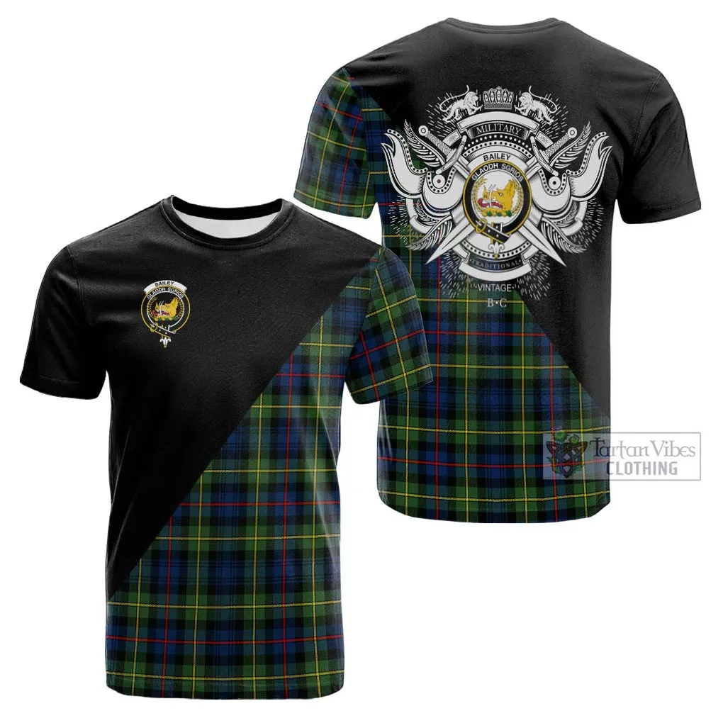 Bailey Modern Tartan Cotton T-shirt with Family Crest and Military Logo Style