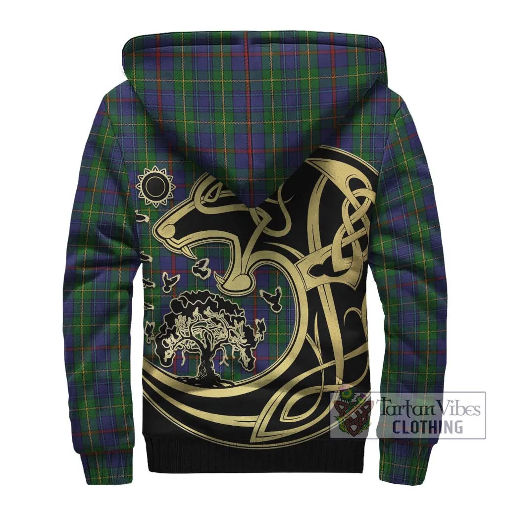 Bailey Tartan Sherpa Hoodie with Family Crest Celtic Wolf Style