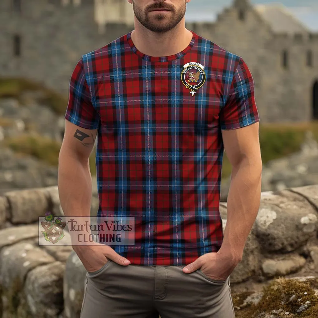 Baillie of Polkemmet Red Tartan Cotton T-Shirt with Family Crest