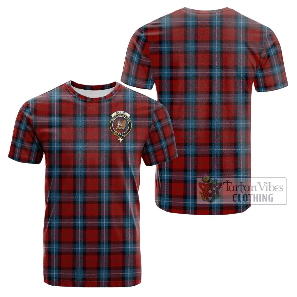 Baillie of Polkemmet Red Tartan Cotton T-Shirt with Family Crest