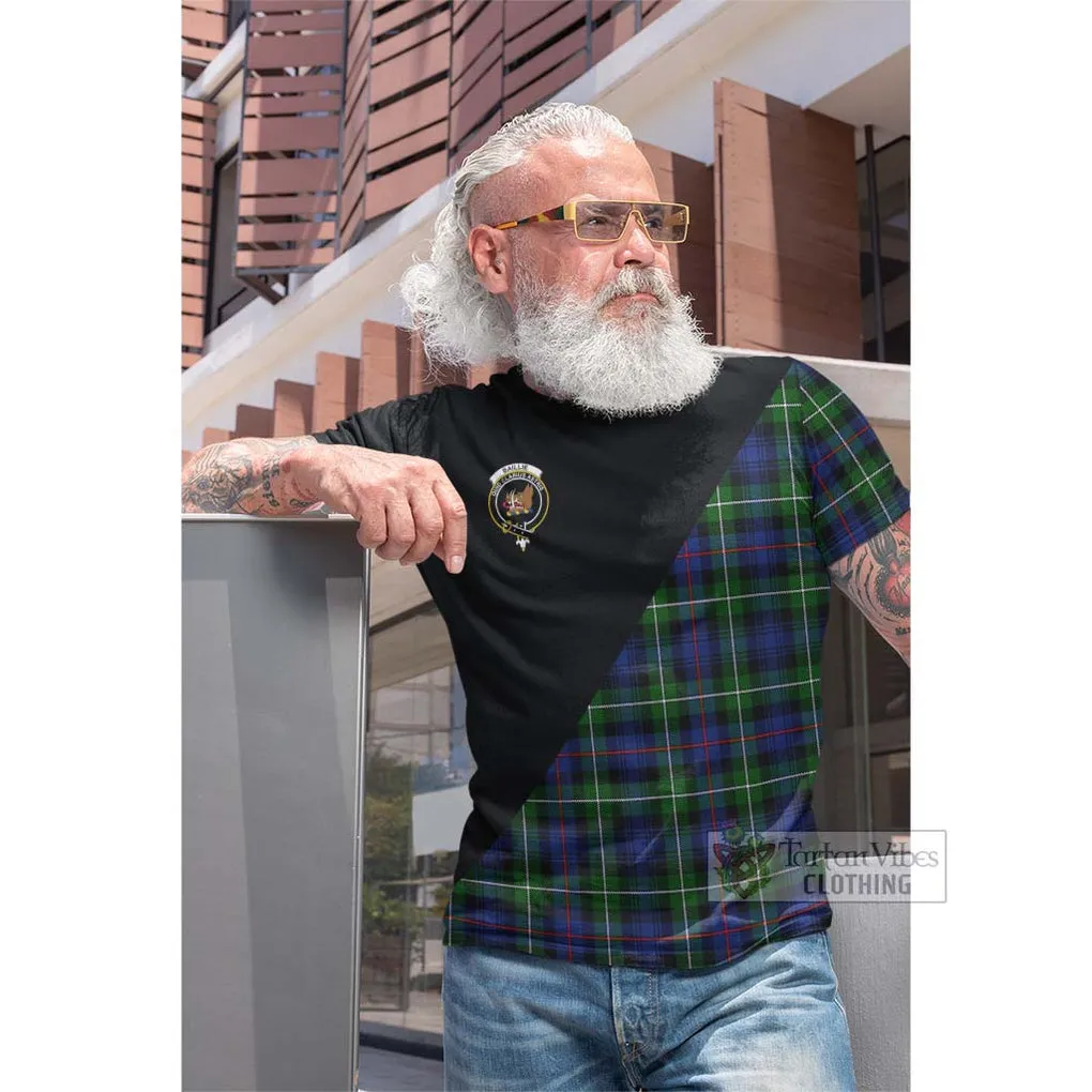 Baillie Tartan Cotton T-shirt with Family Crest and Military Logo Style