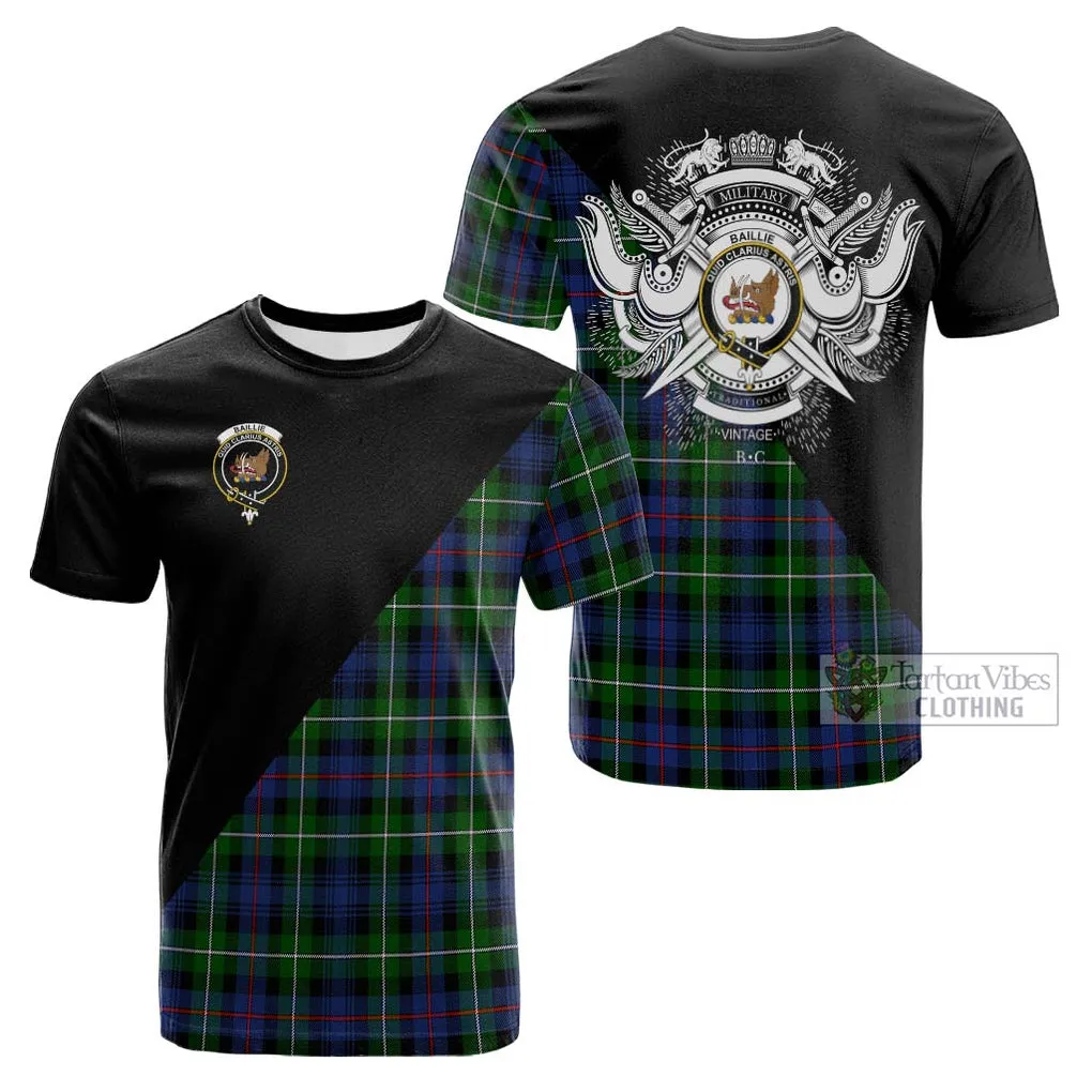 Baillie Tartan Cotton T-shirt with Family Crest and Military Logo Style