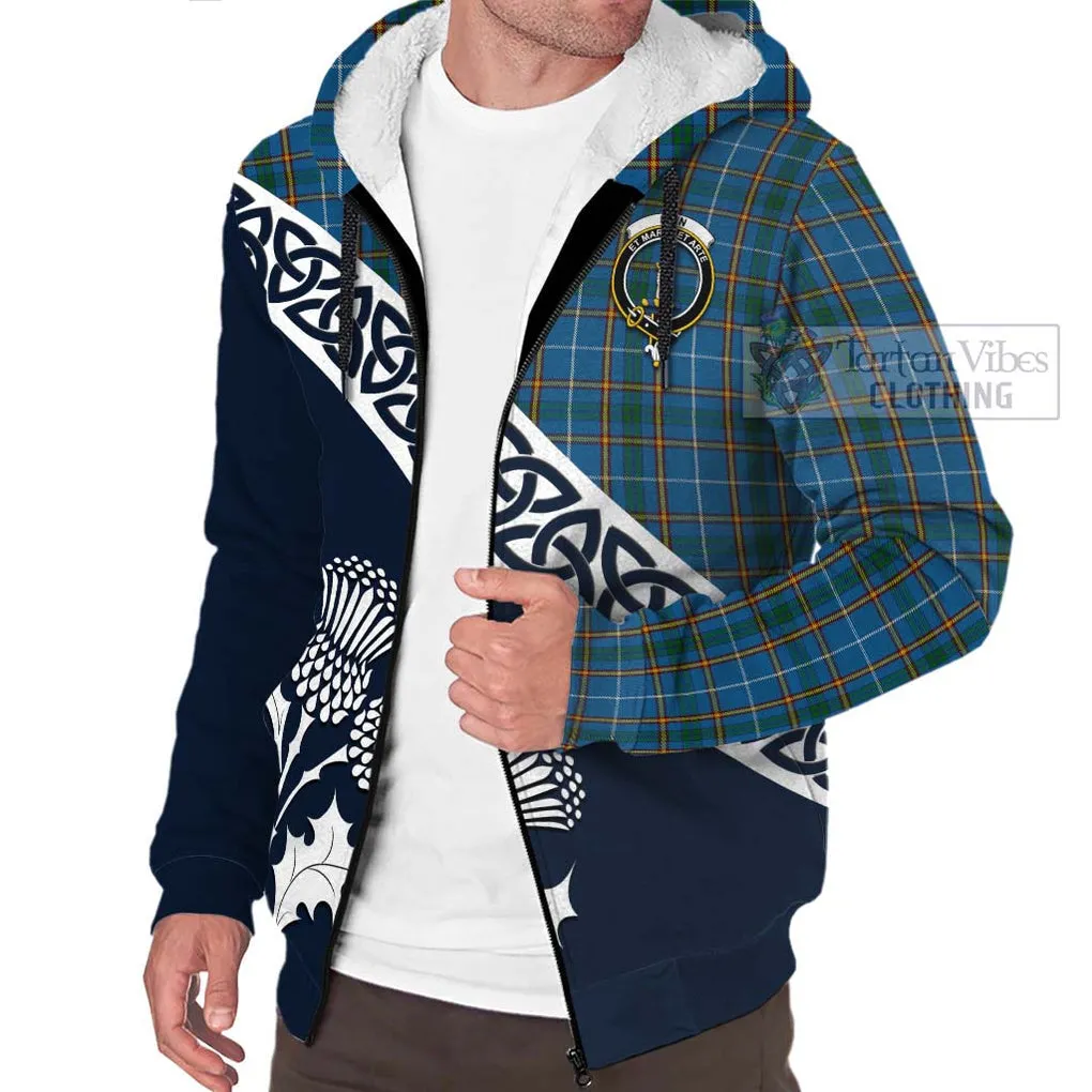 Bain Tartan Sherpa Hoodie Featuring Thistle and Scotland Map