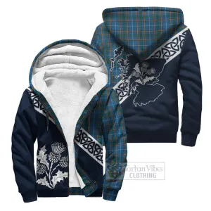 Bain Tartan Sherpa Hoodie Featuring Thistle and Scotland Map