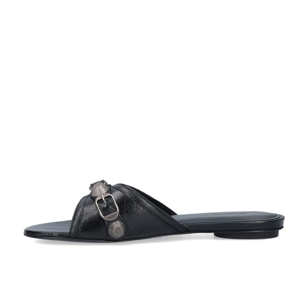 Balenciaga Women's Cagole Arena Lambskin Leather Flat Sandal in Black