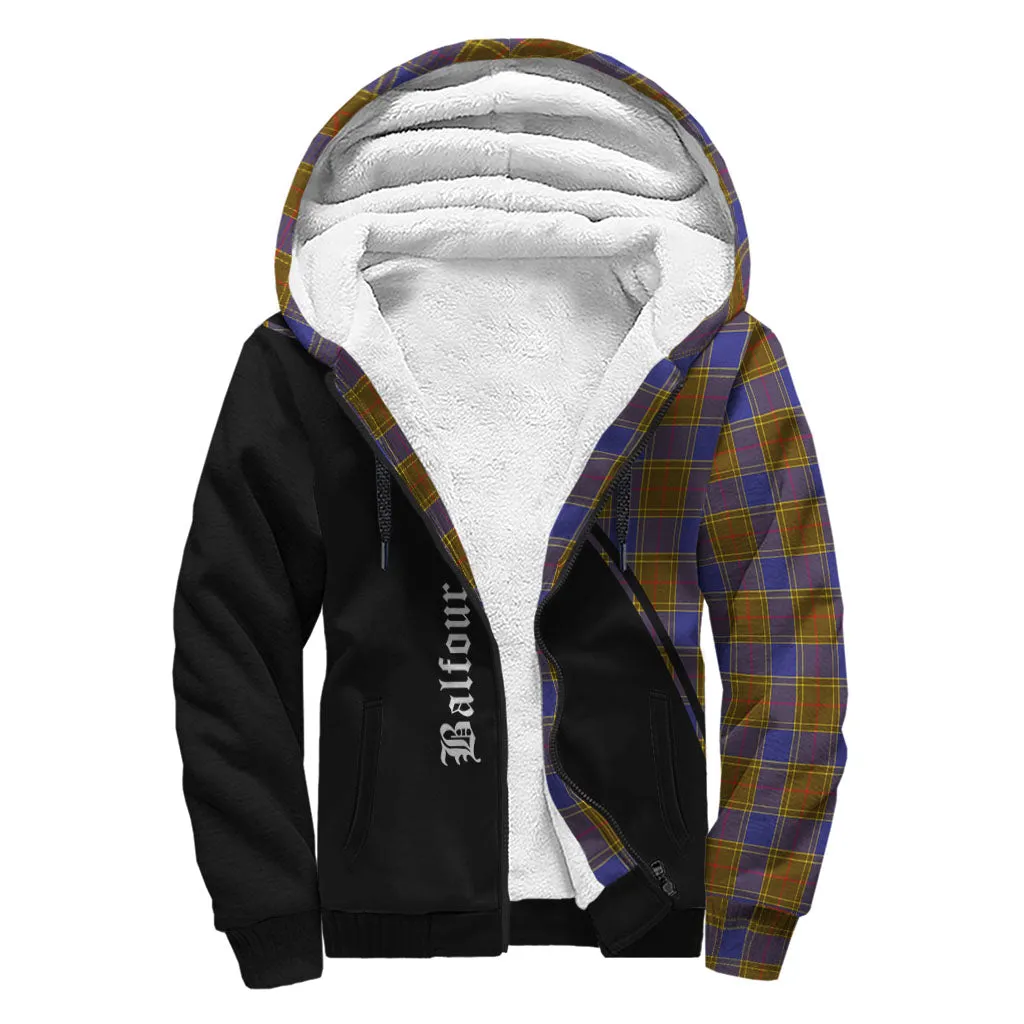 Balfour Tartan Sherpa Hoodie with Family Crest Curve Style