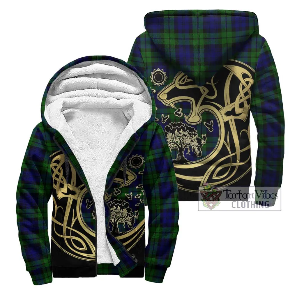 Bannatyne Tartan Sherpa Hoodie with Family Crest Celtic Wolf Style