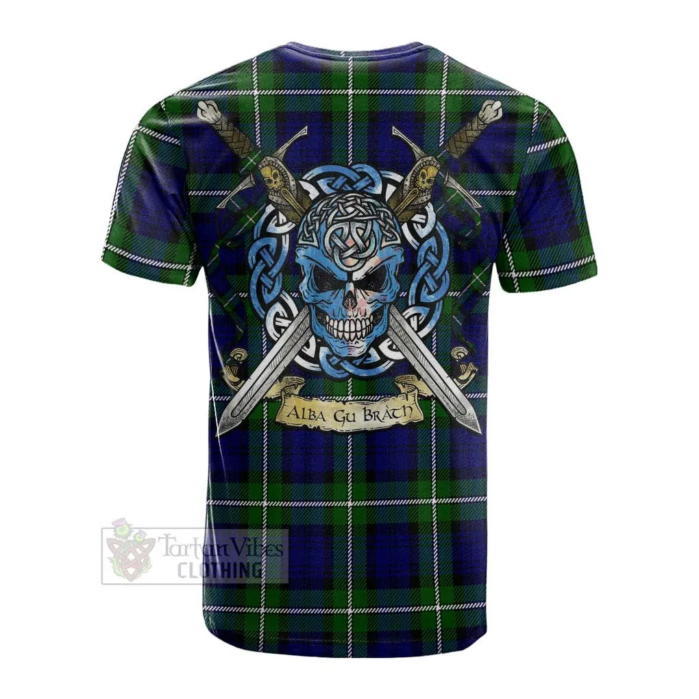 Bannerman Tartan Cotton T-shirt with Family Crest Celtic Skull Style