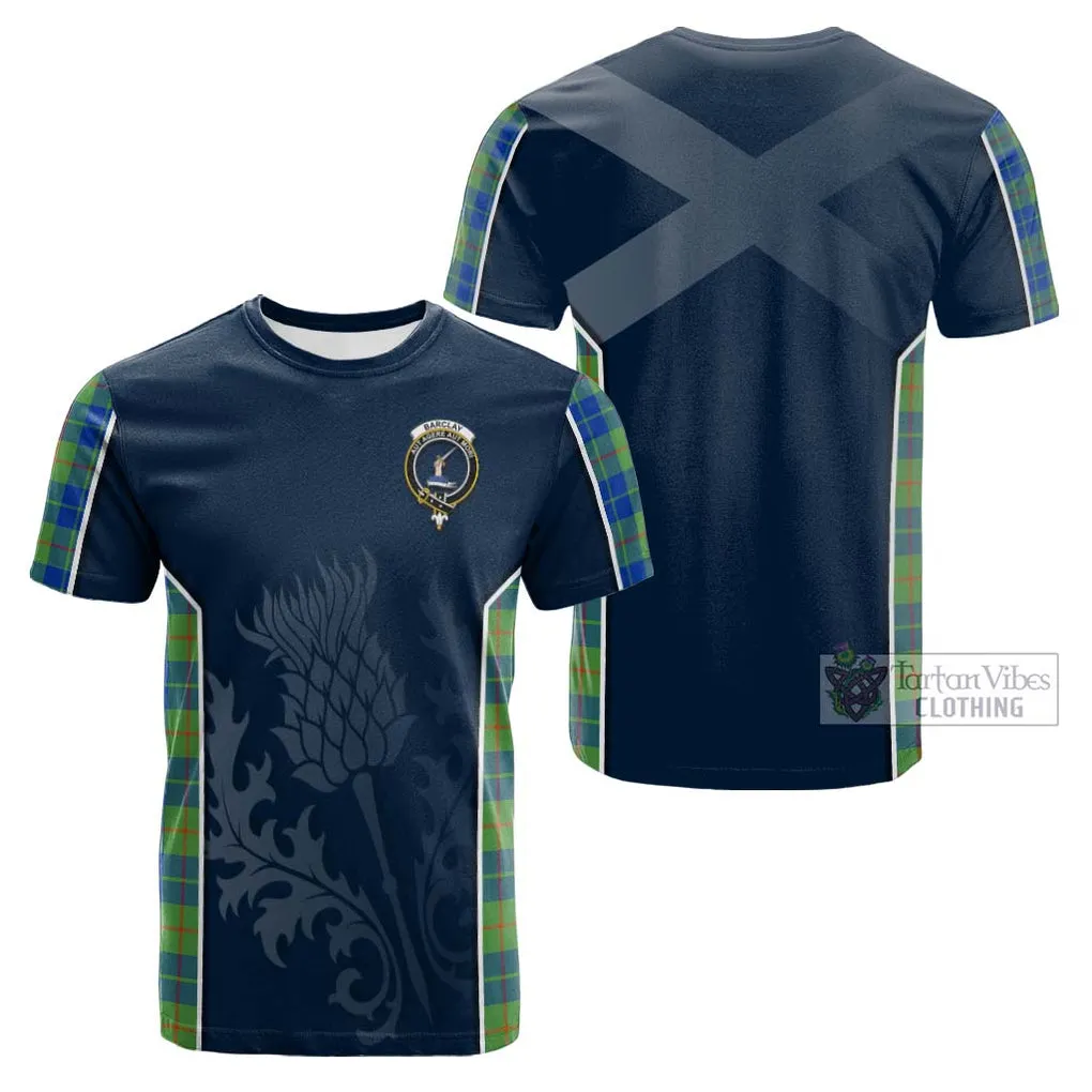 Barclay Hunting Ancient Tartan Cotton T-shirt with Family Crest and Scottish Thistle Vibes Sport Style