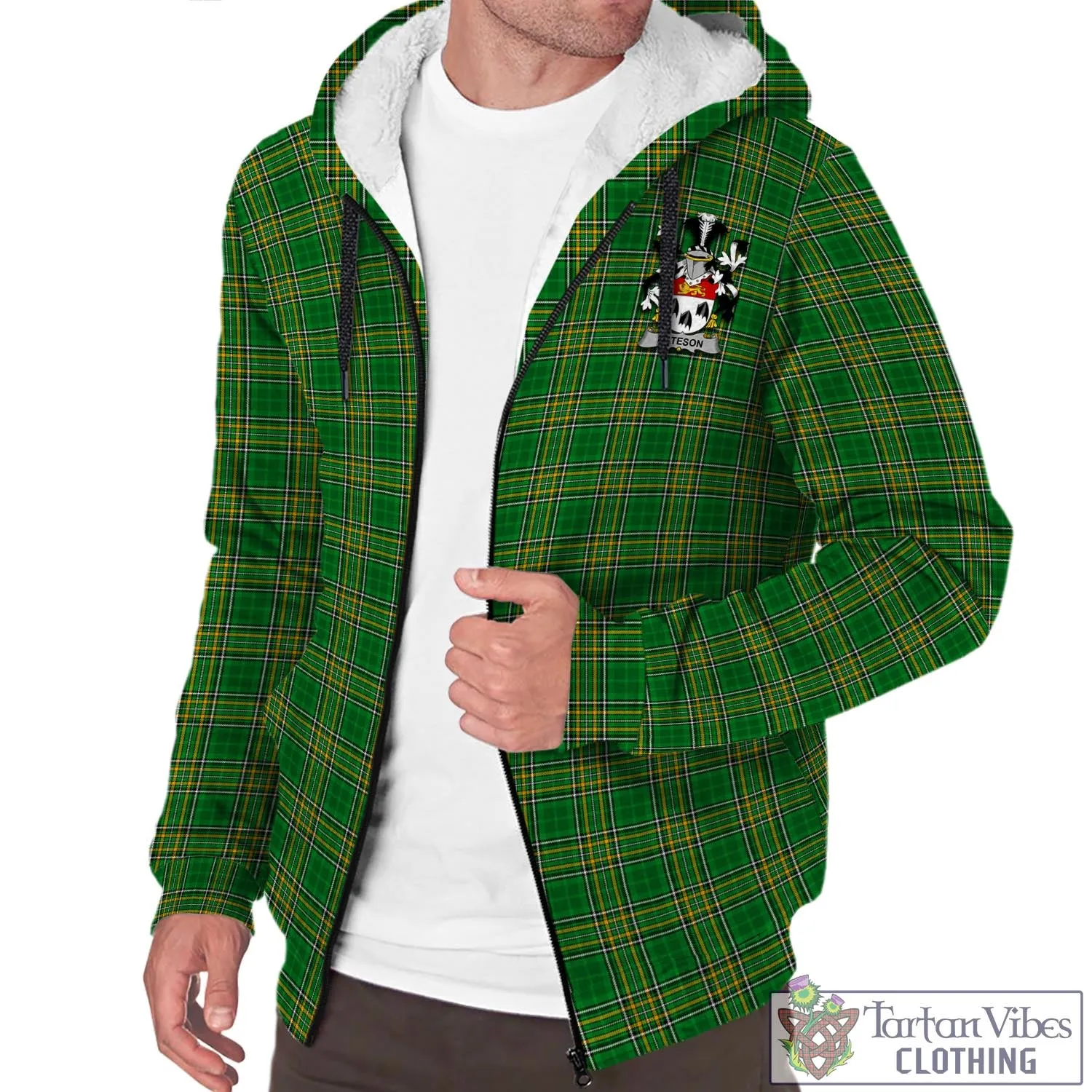 Bateson Irish Clan Tartan Sherpa Hoodie with Coat of Arms