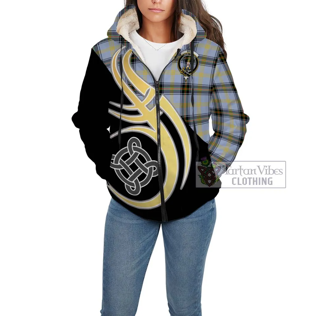 Bell Tartan Sherpa Hoodie with Family Crest and Celtic Symbol Style