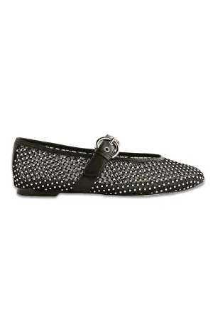 Bethany Ballet Flat Black Rhinestone Mesh