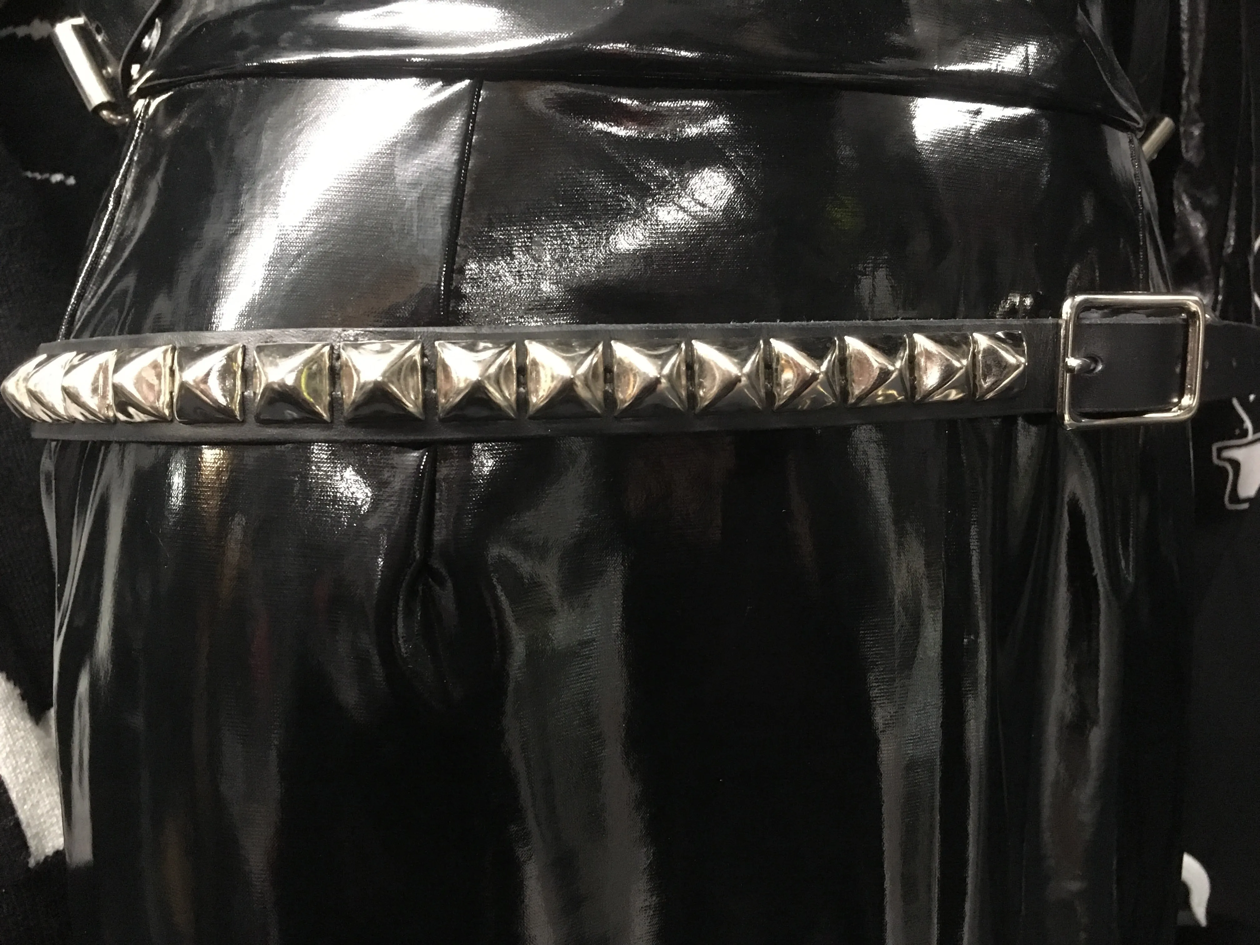 Black Leather Belt w/ 1 Row of Silver Pyramid Studs