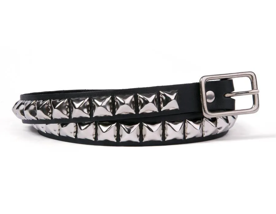 Black Leather Belt w/ 1 Row of Silver Pyramid Studs