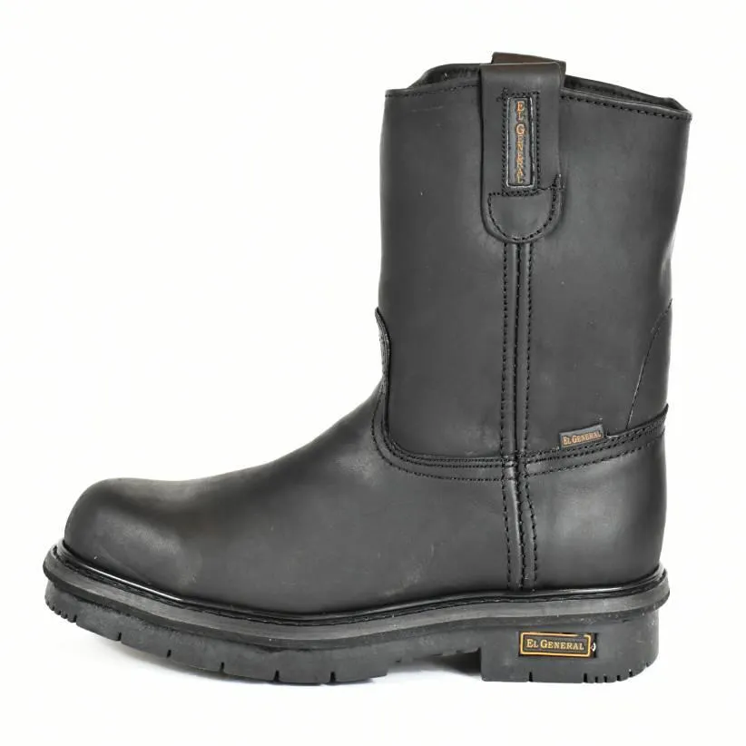 Black Leather Steel Toe Pull-On Work Boots -El General Wellington Boots GROA13 710-1