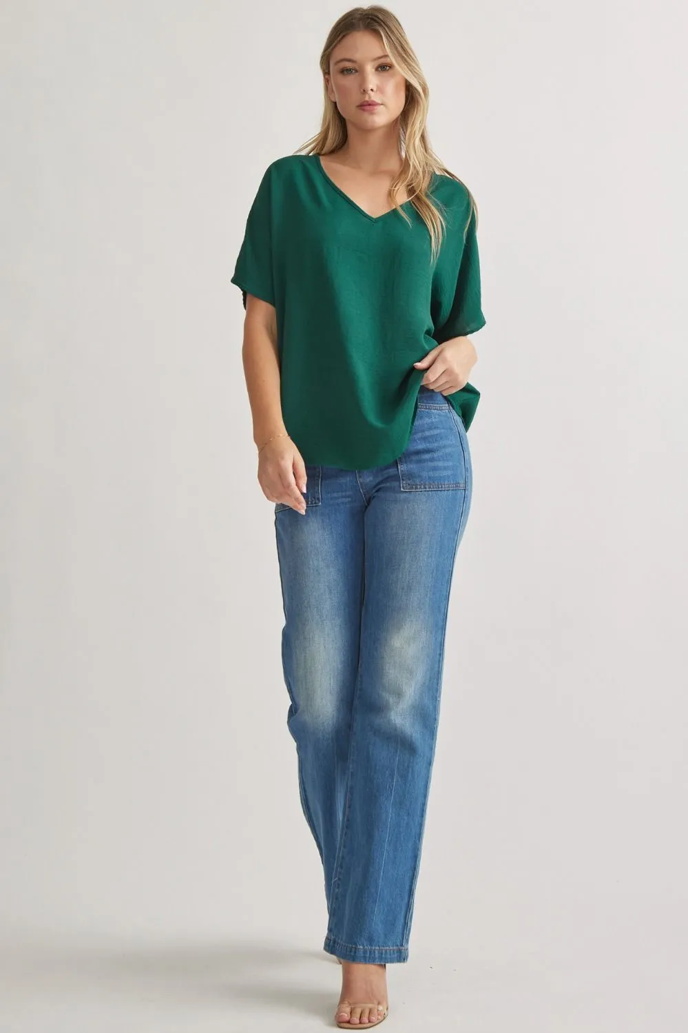 Blissful Basics V-Neck Top - Hunter Green