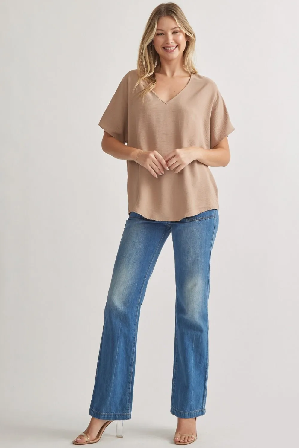 Blissful Basics V-Neck Top - Latte