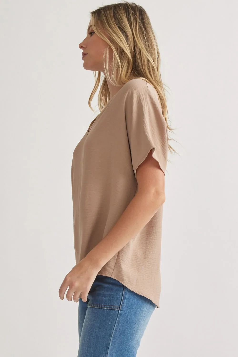 Blissful Basics V-Neck Top - Latte