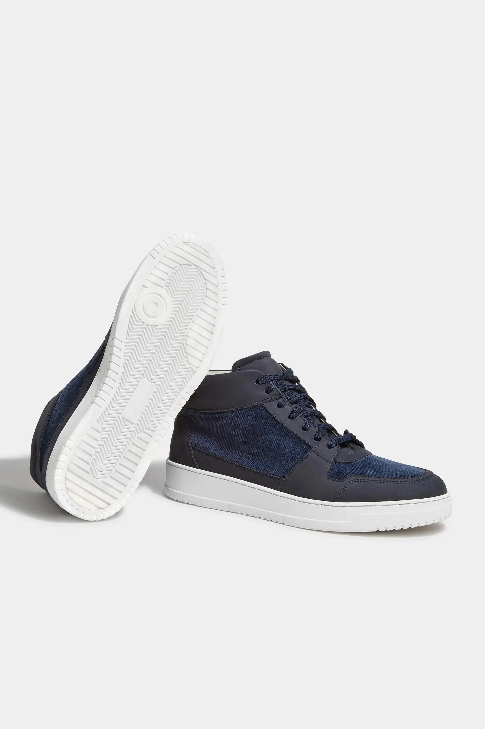 Blue nabuk and corduroy High sneakers - Made In Italy