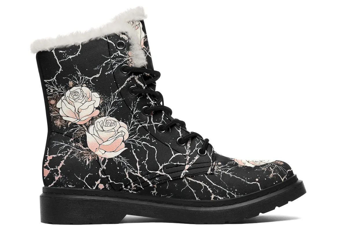 Blush Kintsugi Rose Winter Boots - Warm Micro-Suede Doc-Style Boots Lined with Vegan Wool