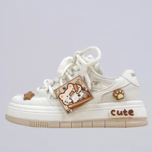 Boba Lovin Kitty Chunky White Sneakers - Women's