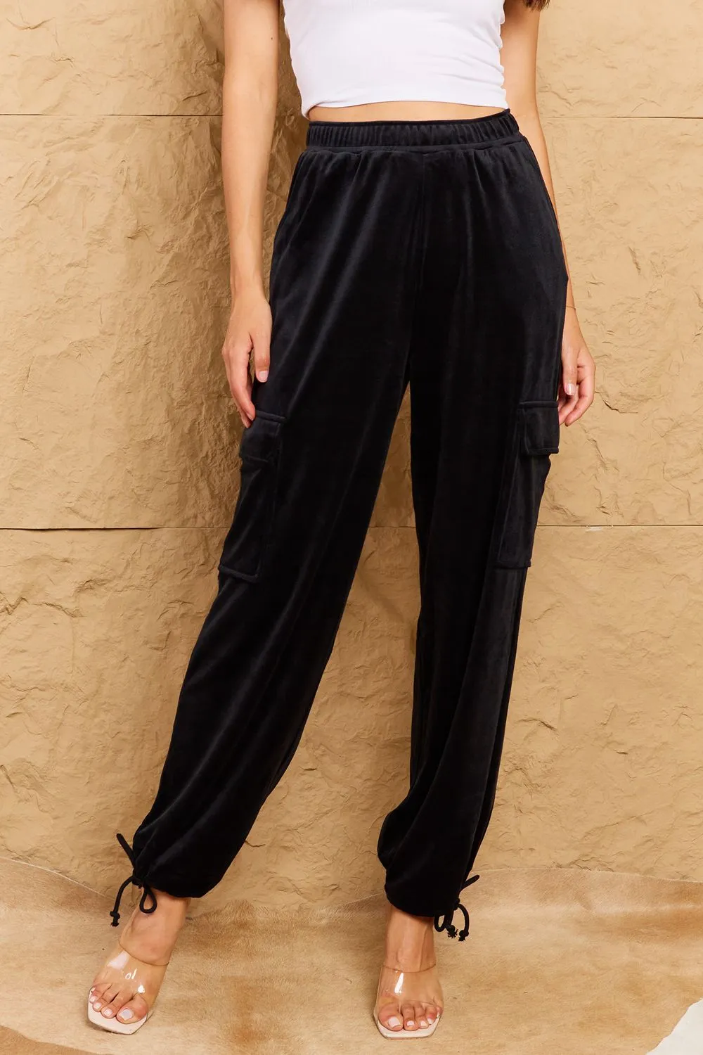 Boho Hyfve Chic For Days High Waist Drawstring Cargo Pants in Black