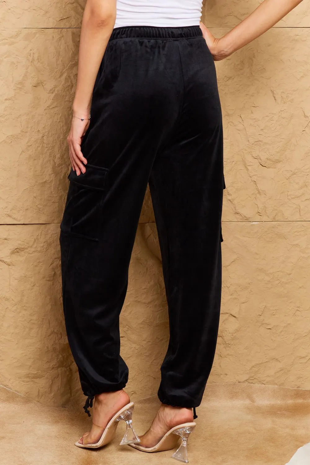 Boho Hyfve Chic For Days High Waist Drawstring Cargo Pants in Black